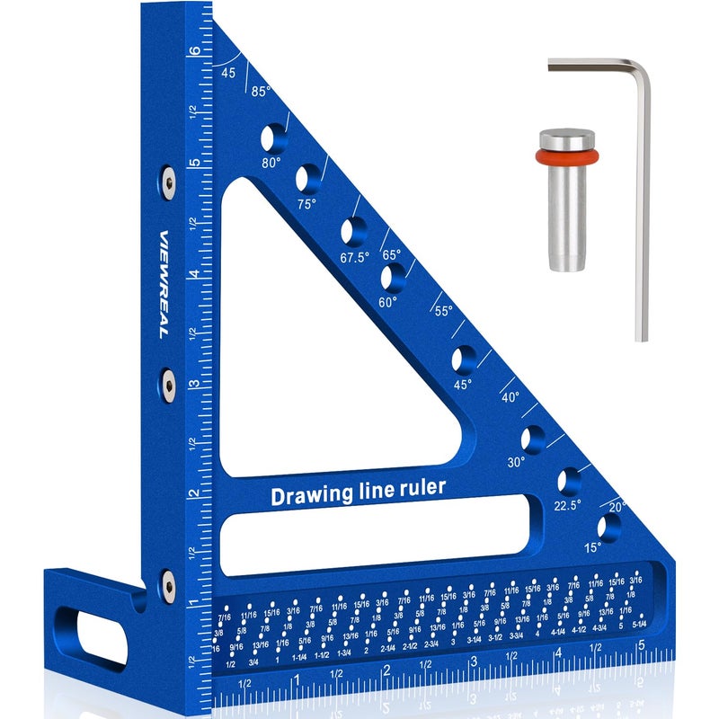 ViewReal Quick-Set 3D Measuring Square - Multi-Angle Carpenter's Tool with Angle Pin for Woodworking,Imperial Line Ruler, Essential Woodcraft Layout Aid - Image 1